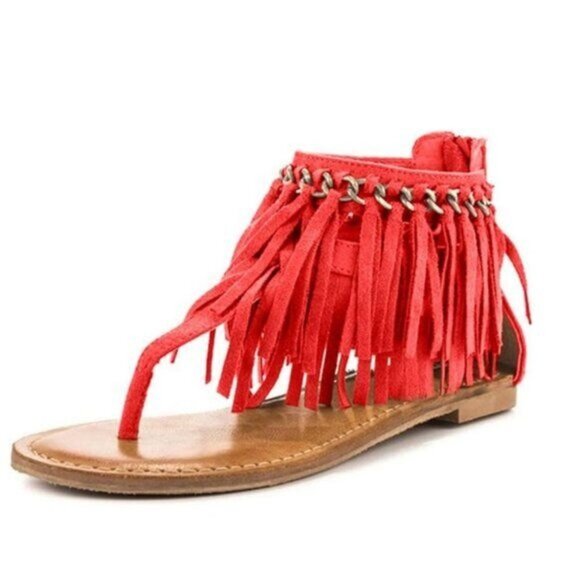 YDN Shoes - YDN Women Flip Flop Sandals Fringes Thong Flats Shoes Women Suede Tassels Metal